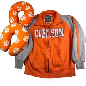 Clemson Tigers Campus Heritage Full Zip Jacket XL Paw Logo & 2 Neck‎ Pillows